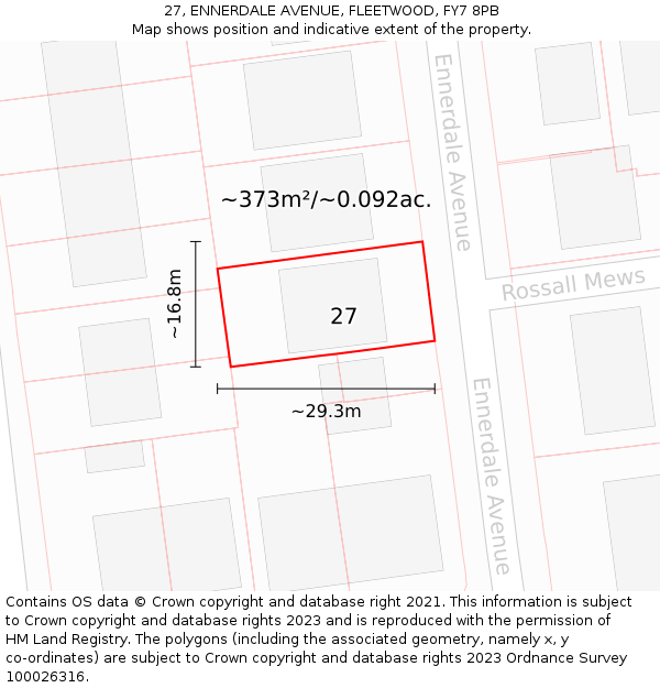 27, ENNERDALE AVENUE, FLEETWOOD, FY7 8PB: Plot and title map