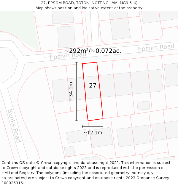 27, EPSOM ROAD, TOTON, NOTTINGHAM, NG9 6HQ: Plot and title map