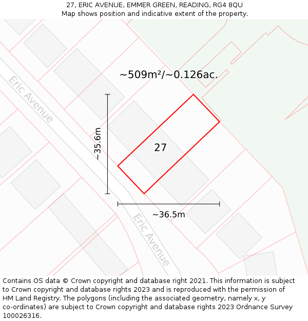 27, ERIC AVENUE, EMMER GREEN, READING, RG4 8QU: Plot and title map