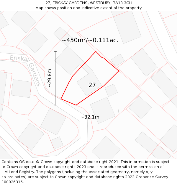 27, ERISKAY GARDENS, WESTBURY, BA13 3GH: Plot and title map