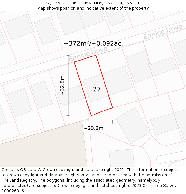 27, ERMINE DRIVE, NAVENBY, LINCOLN, LN5 0HB: Plot and title map