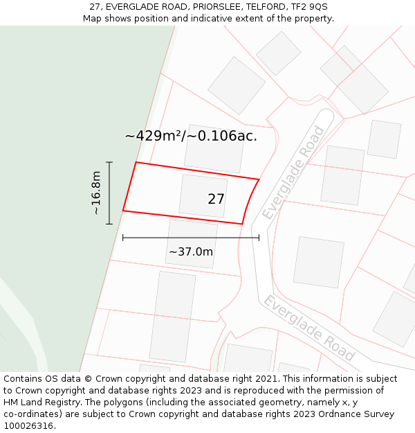 27, EVERGLADE ROAD, PRIORSLEE, TELFORD, TF2 9QS: Plot and title map