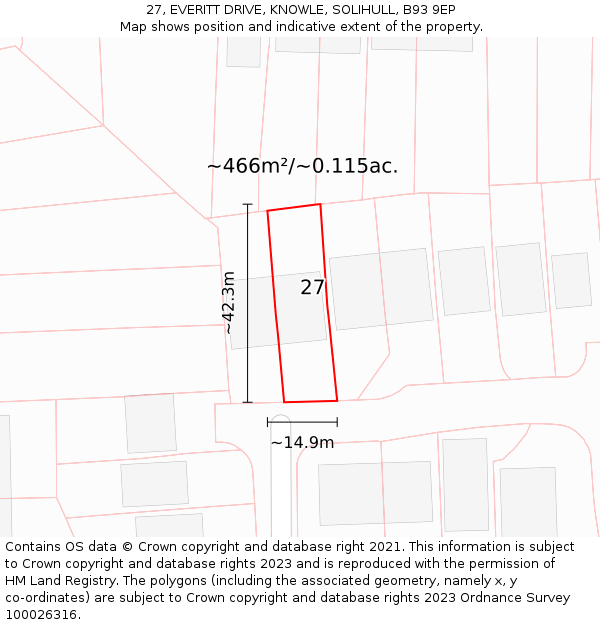 27, EVERITT DRIVE, KNOWLE, SOLIHULL, B93 9EP: Plot and title map