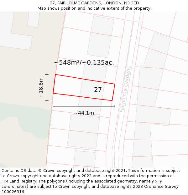 27, FAIRHOLME GARDENS, LONDON, N3 3ED: Plot and title map