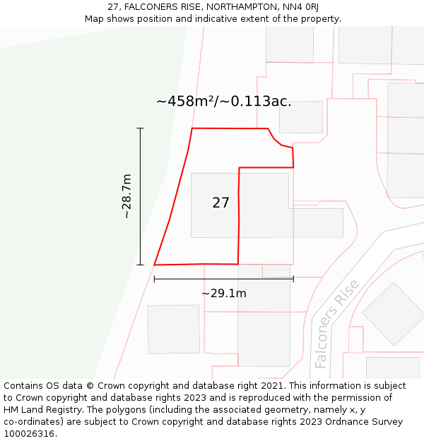 27, FALCONERS RISE, NORTHAMPTON, NN4 0RJ: Plot and title map