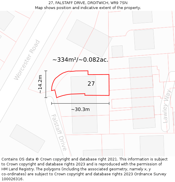 27, FALSTAFF DRIVE, DROITWICH, WR9 7SN: Plot and title map