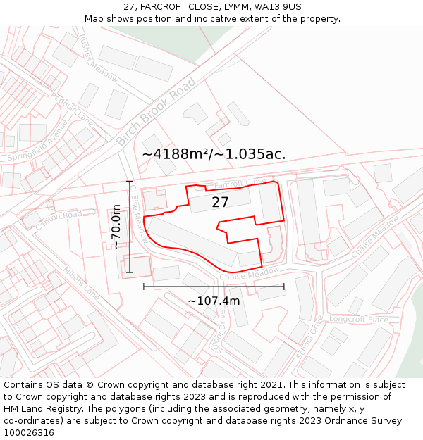 27, FARCROFT CLOSE, LYMM, WA13 9US: Plot and title map