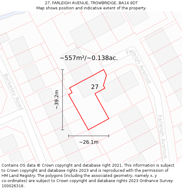 27, FARLEIGH AVENUE, TROWBRIDGE, BA14 9DT: Plot and title map