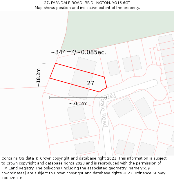 27, FARNDALE ROAD, BRIDLINGTON, YO16 6GT: Plot and title map