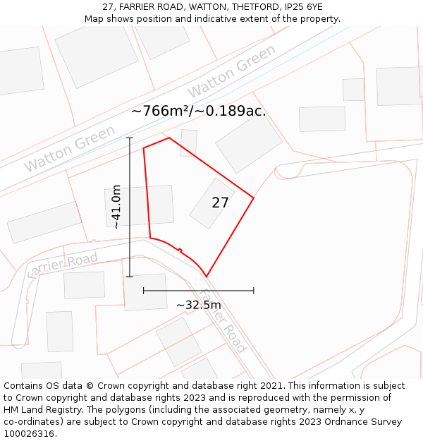 27, FARRIER ROAD, WATTON, THETFORD, IP25 6YE: Plot and title map