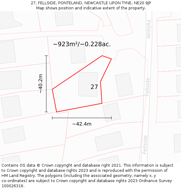 27, FELLSIDE, PONTELAND, NEWCASTLE UPON TYNE, NE20 9JP: Plot and title map