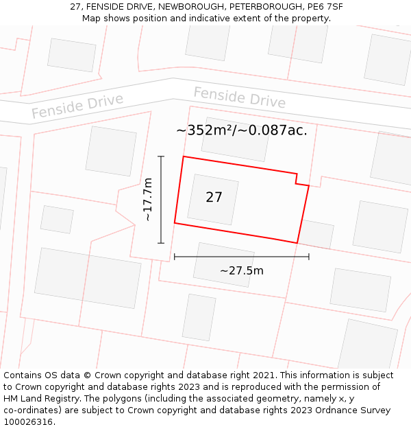 27, FENSIDE DRIVE, NEWBOROUGH, PETERBOROUGH, PE6 7SF: Plot and title map