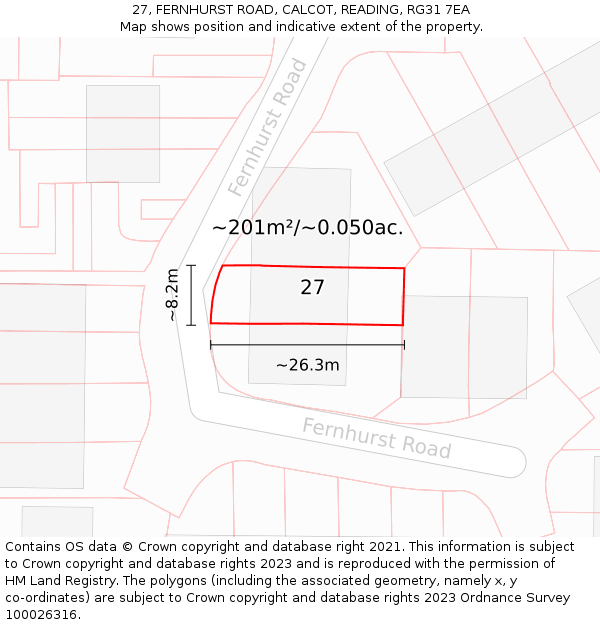 27, FERNHURST ROAD, CALCOT, READING, RG31 7EA: Plot and title map