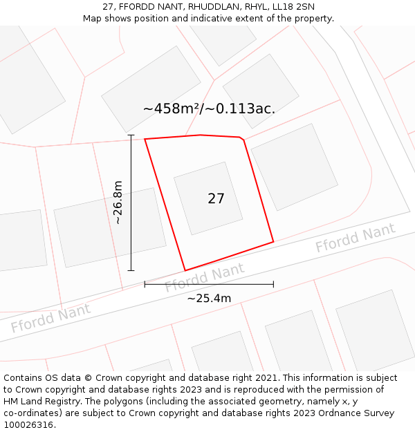 27, FFORDD NANT, RHUDDLAN, RHYL, LL18 2SN: Plot and title map