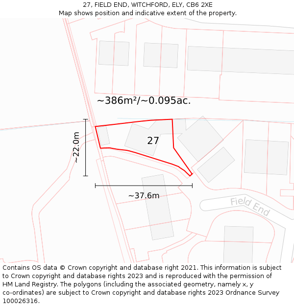 27, FIELD END, WITCHFORD, ELY, CB6 2XE: Plot and title map