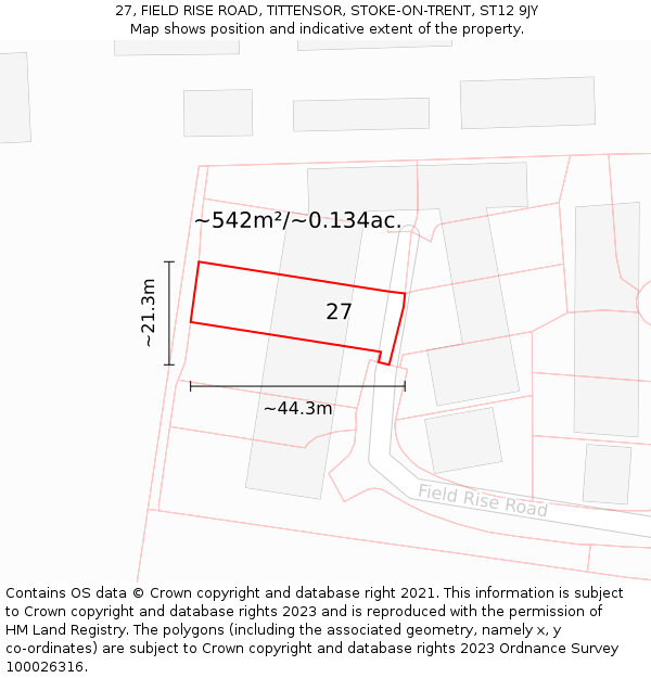 27, FIELD RISE ROAD, TITTENSOR, STOKE-ON-TRENT, ST12 9JY: Plot and title map