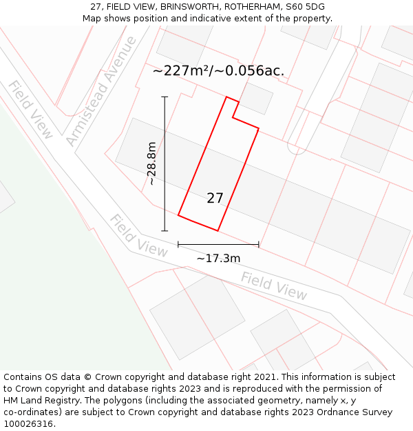 27, FIELD VIEW, BRINSWORTH, ROTHERHAM, S60 5DG: Plot and title map