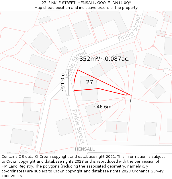 27, FINKLE STREET, HENSALL, GOOLE, DN14 0QY: Plot and title map