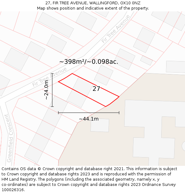 27, FIR TREE AVENUE, WALLINGFORD, OX10 0NZ: Plot and title map