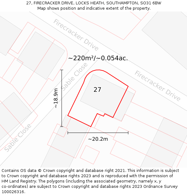 27, FIRECRACKER DRIVE, LOCKS HEATH, SOUTHAMPTON, SO31 6BW: Plot and title map