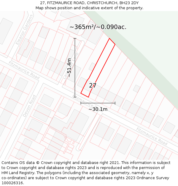 27, FITZMAURICE ROAD, CHRISTCHURCH, BH23 2DY: Plot and title map