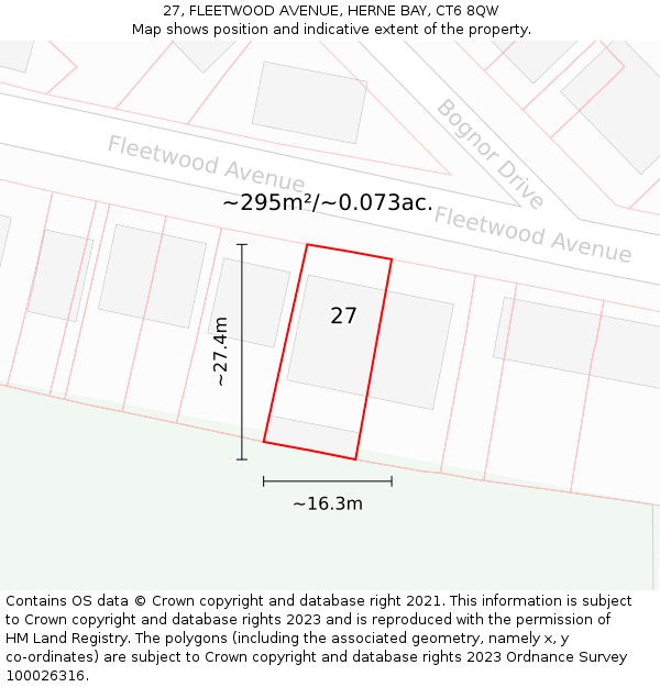 27, FLEETWOOD AVENUE, HERNE BAY, CT6 8QW: Plot and title map