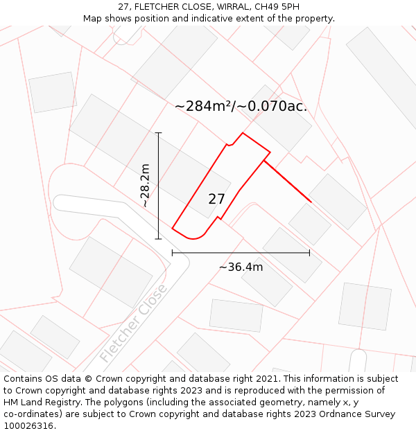 27, FLETCHER CLOSE, WIRRAL, CH49 5PH: Plot and title map