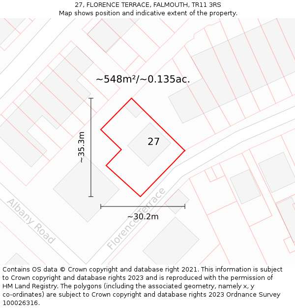 27, FLORENCE TERRACE, FALMOUTH, TR11 3RS: Plot and title map