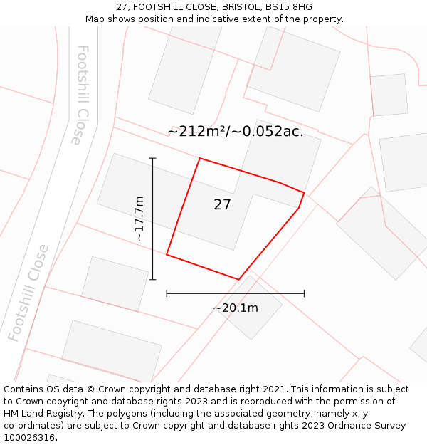 27, FOOTSHILL CLOSE, BRISTOL, BS15 8HG: Plot and title map