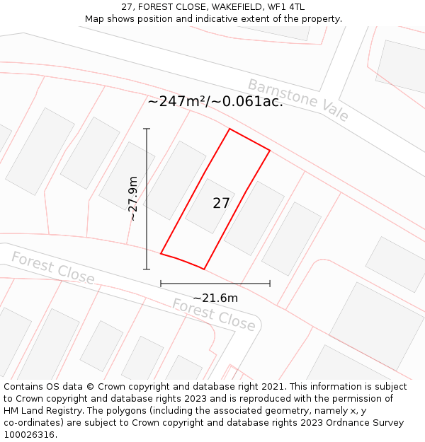 27, FOREST CLOSE, WAKEFIELD, WF1 4TL: Plot and title map