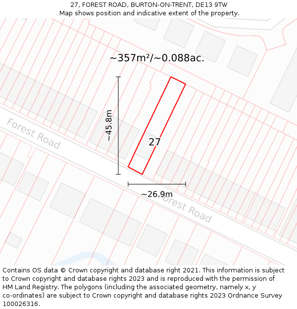 27, FOREST ROAD, BURTON-ON-TRENT, DE13 9TW: Plot and title map