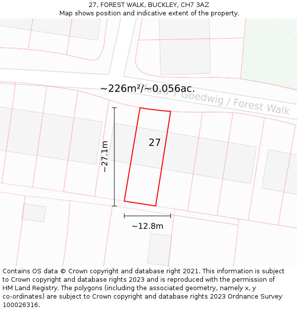 27, FOREST WALK, BUCKLEY, CH7 3AZ: Plot and title map