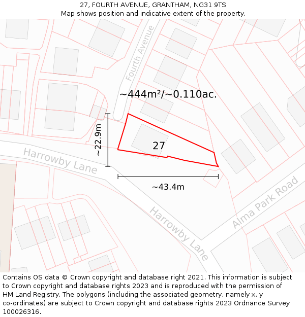 27, FOURTH AVENUE, GRANTHAM, NG31 9TS: Plot and title map