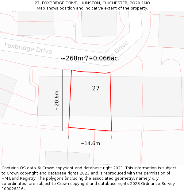 27, FOXBRIDGE DRIVE, HUNSTON, CHICHESTER, PO20 1NQ: Plot and title map