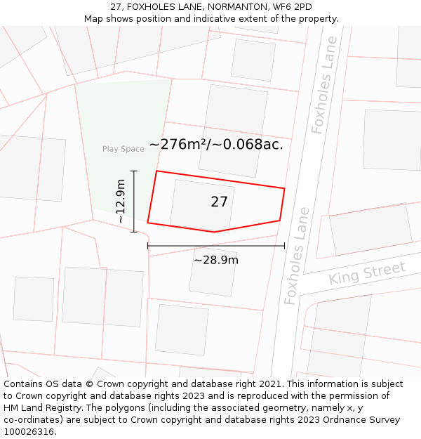 27, FOXHOLES LANE, NORMANTON, WF6 2PD: Plot and title map