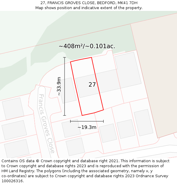 27, FRANCIS GROVES CLOSE, BEDFORD, MK41 7DH: Plot and title map