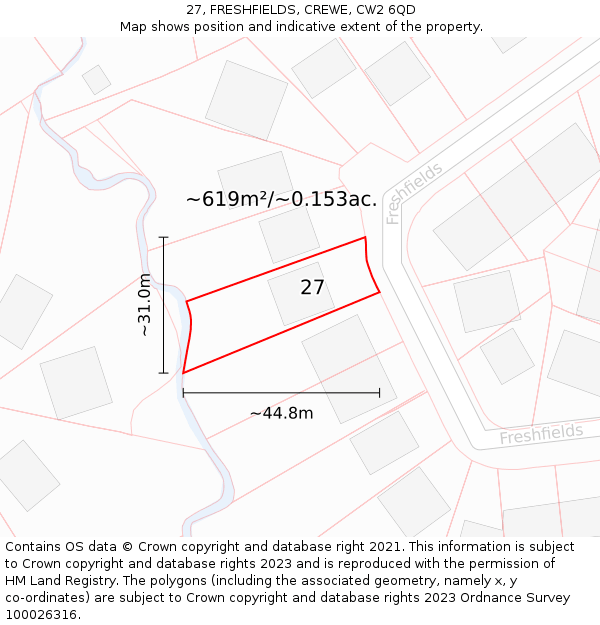 27, FRESHFIELDS, CREWE, CW2 6QD: Plot and title map