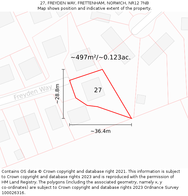 27, FREYDEN WAY, FRETTENHAM, NORWICH, NR12 7NB: Plot and title map