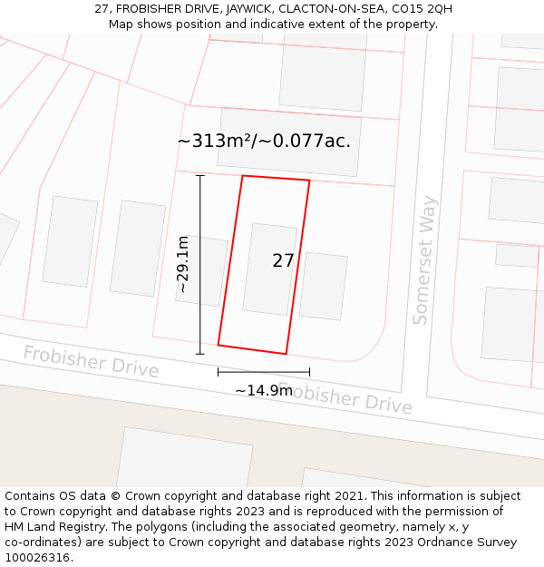 27, FROBISHER DRIVE, JAYWICK, CLACTON-ON-SEA, CO15 2QH: Plot and title map