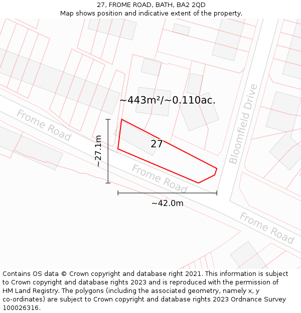 27, FROME ROAD, BATH, BA2 2QD: Plot and title map