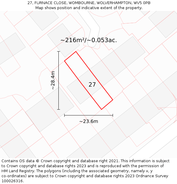 27, FURNACE CLOSE, WOMBOURNE, WOLVERHAMPTON, WV5 0PB: Plot and title map