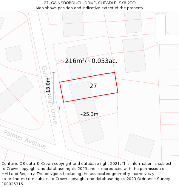 27, GAINSBOROUGH DRIVE, CHEADLE, SK8 2DD: Plot and title map