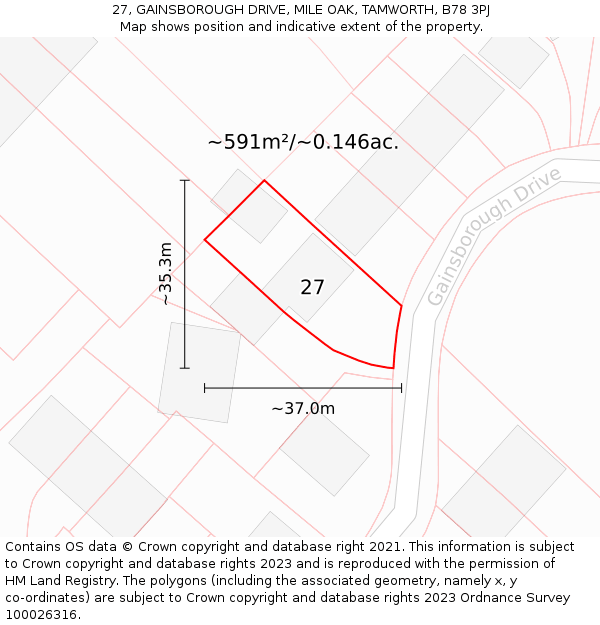 27, GAINSBOROUGH DRIVE, MILE OAK, TAMWORTH, B78 3PJ: Plot and title map