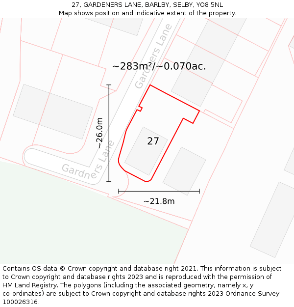 27, GARDENERS LANE, BARLBY, SELBY, YO8 5NL: Plot and title map