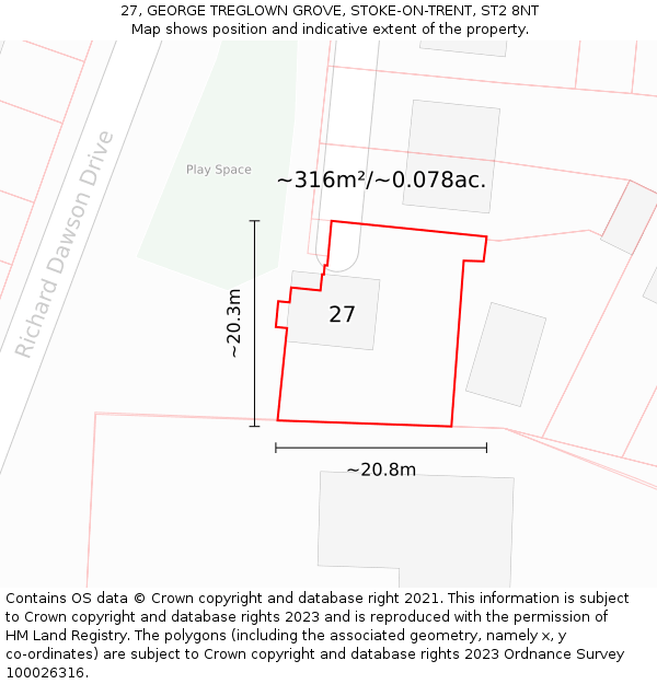 27, GEORGE TREGLOWN GROVE, STOKE-ON-TRENT, ST2 8NT: Plot and title map