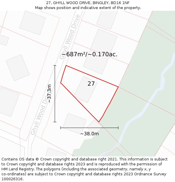 27, GHYLL WOOD DRIVE, BINGLEY, BD16 1NF: Plot and title map