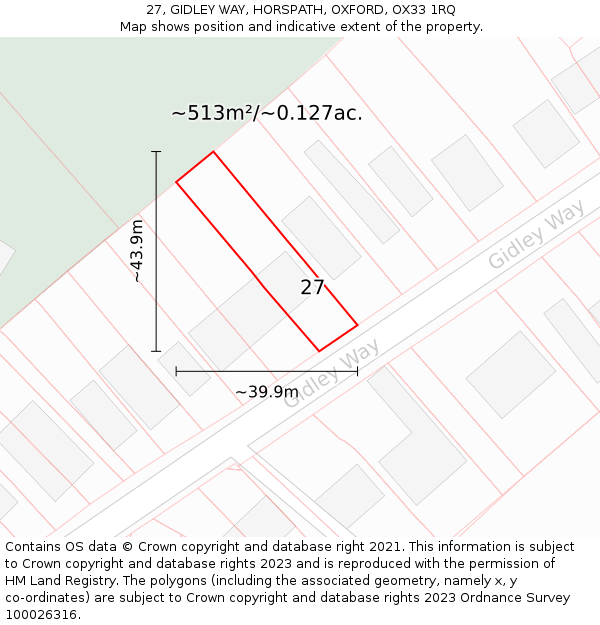 27, GIDLEY WAY, HORSPATH, OXFORD, OX33 1RQ: Plot and title map