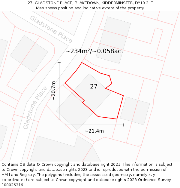 27, GLADSTONE PLACE, BLAKEDOWN, KIDDERMINSTER, DY10 3LE: Plot and title map