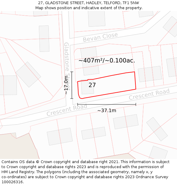 27, GLADSTONE STREET, HADLEY, TELFORD, TF1 5NW: Plot and title map