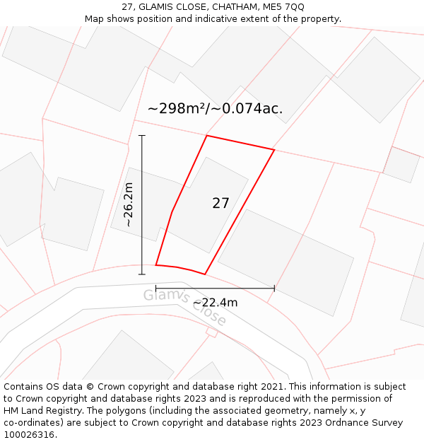27, GLAMIS CLOSE, CHATHAM, ME5 7QQ: Plot and title map